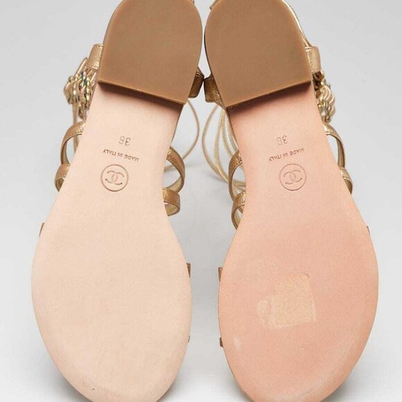 Chanel Gold Leather Flat Gladiator Boot Sandals Size 5.5/36 - Picture 3 of 5